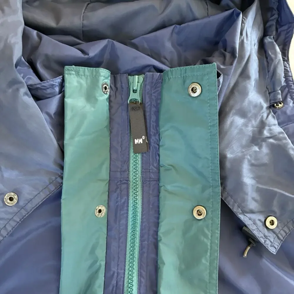 Vintage 90s Helly Hansen Helly-Tech Packable Rain Jacket Size XL Blue Colorblock